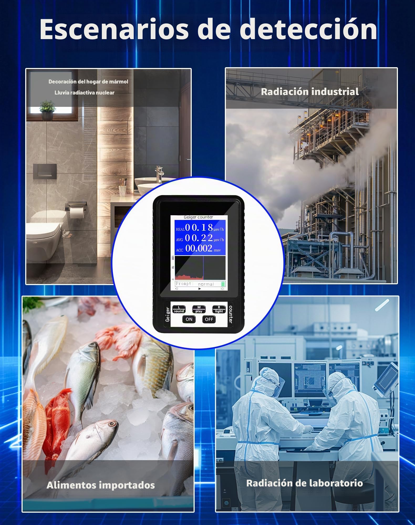 LAOYE Contador Geiger Dosímetro de Radioactividad para Medición Beta Gamma Rayos X Tester Detector de Radiación Nuclear Detecctor de Radiación Nuclear - Ultraligero y Portátil