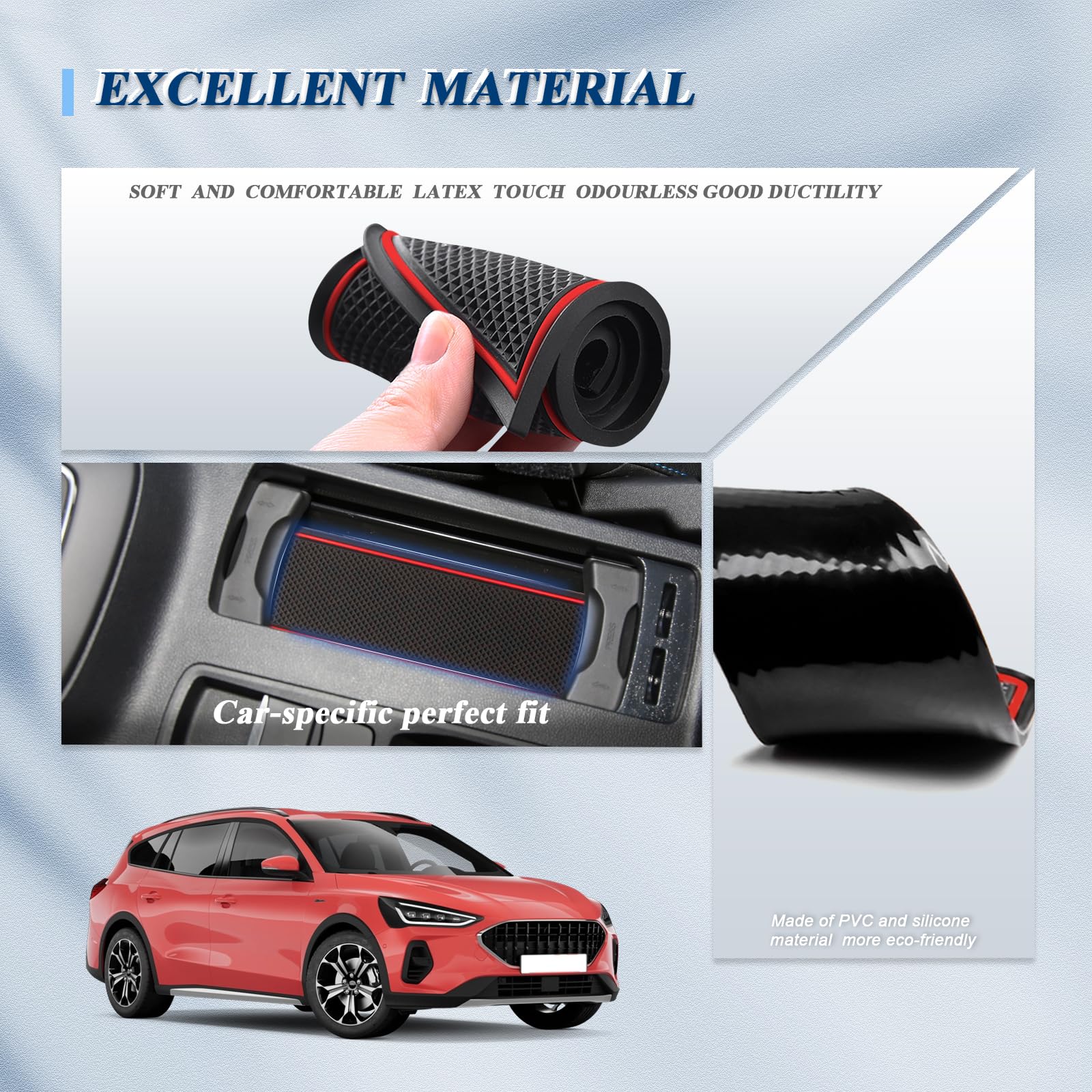 BIBIBO Anti-slip matten, compatibel met Ford Focus Active 2022 2023, auto middenconsole rubberen matten, Ford Focus Active antislip pads, antislip beschermingsmat, antislipmatten, automatten (rood