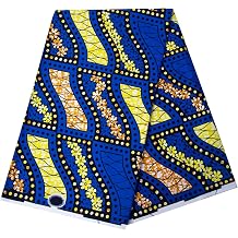 HollandaisWax African Fabric 6 Yard Printed Wax Cotton Cloth Ankara Fabric for Party Dress Blue P587