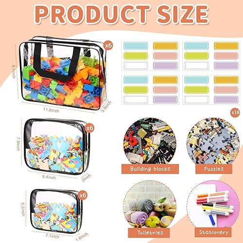 Miniatura 2 de 18 paquetes de bolsas de almacenamiento de juguetes con etiquetas, bolsas de almacenamiento de rompecabezas de PVC transparente, bolsas Negro