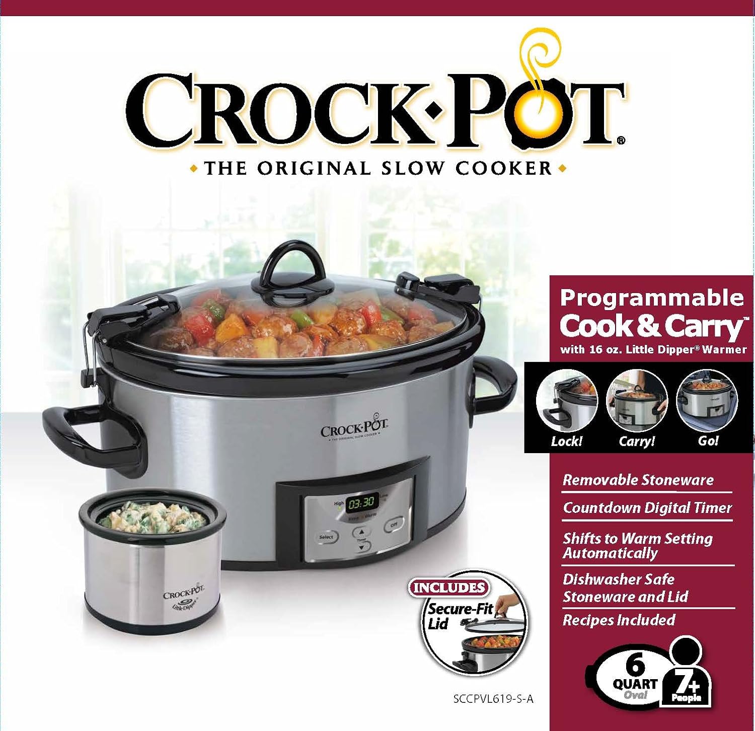 Crock pot SCCPVL619 S A 6 Quart Metallic Cooker with Hinged Lid, Black