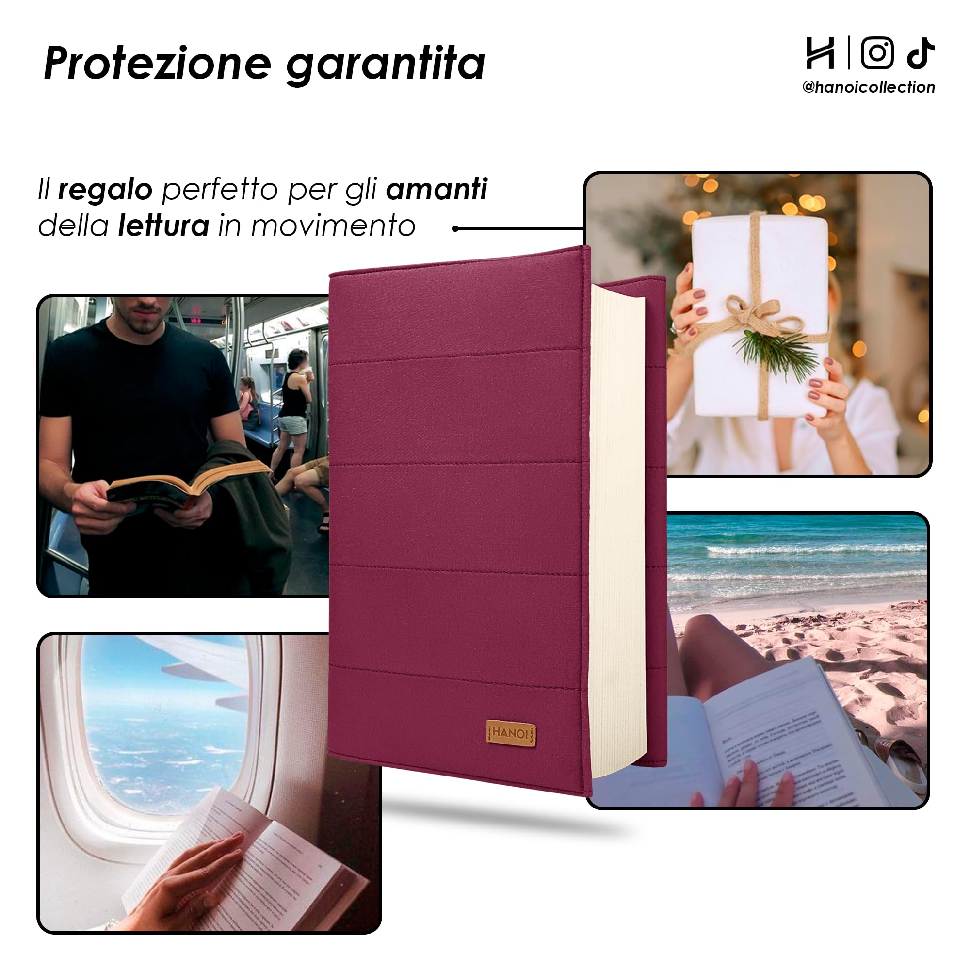 Custodia per libri di lettura regolabile imbottita. Copertina per libro di lettura protettiva per il trasporto e viaggio. Idea regalo per amanti dei libri