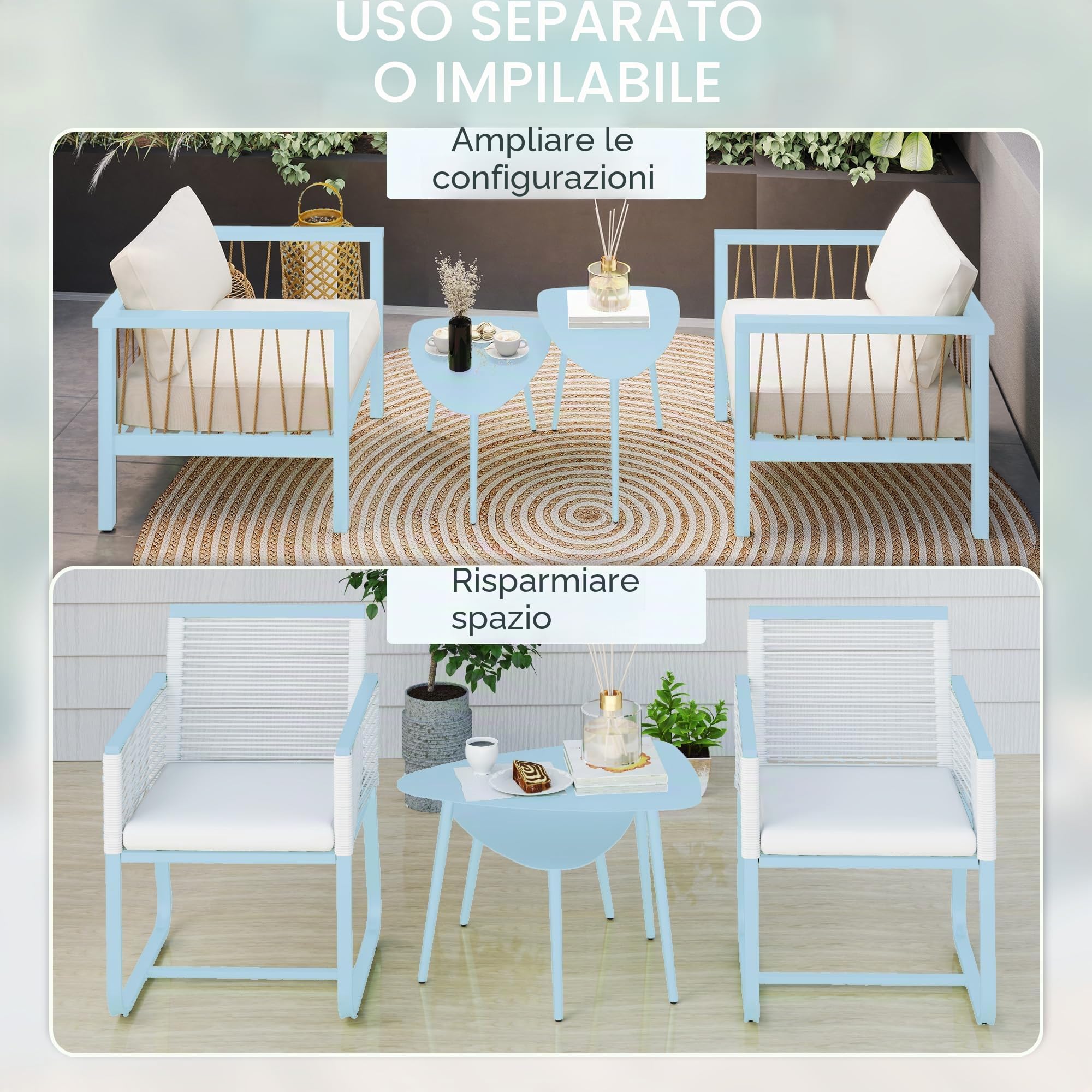 Outsunny Tavolino da Caffè con Piano Rimovibile e Gambe Pieghevoli Blu