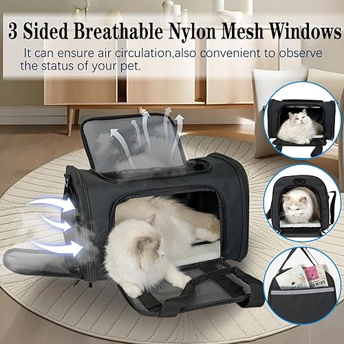 Miniatura 8 de Top tasta Transportador de mascotas para gatos pequeños, medianos y grandes, transportador de lados suaves, portátil, plegable, aprobado por