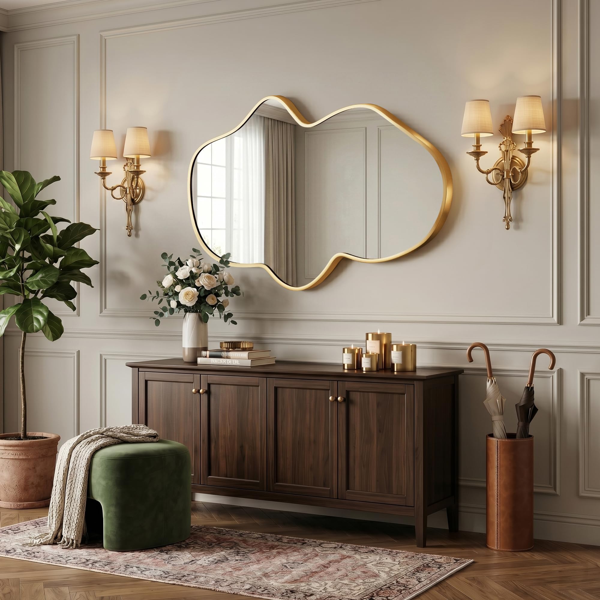 Specchio Da Parete Ondulato, Specchio Irregolare con Cornice In Metallo per Bagno, Camera Da Letto & Ingresso, Specchio Decorativo Asimmetrico con Vetro Temperato