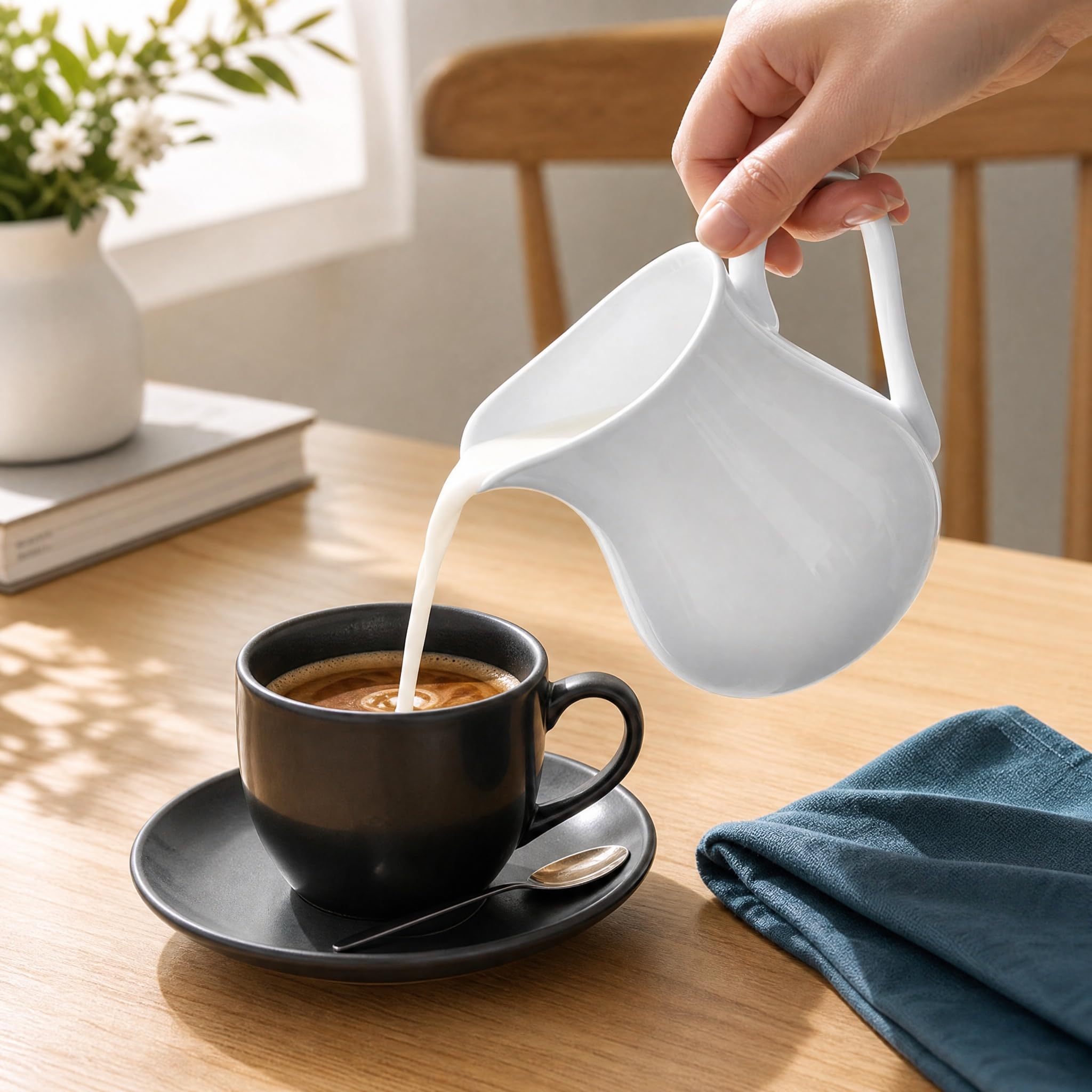 Mipcase Milchkännchen Porzellan 450ml, Weiße Milchkanne Keramik