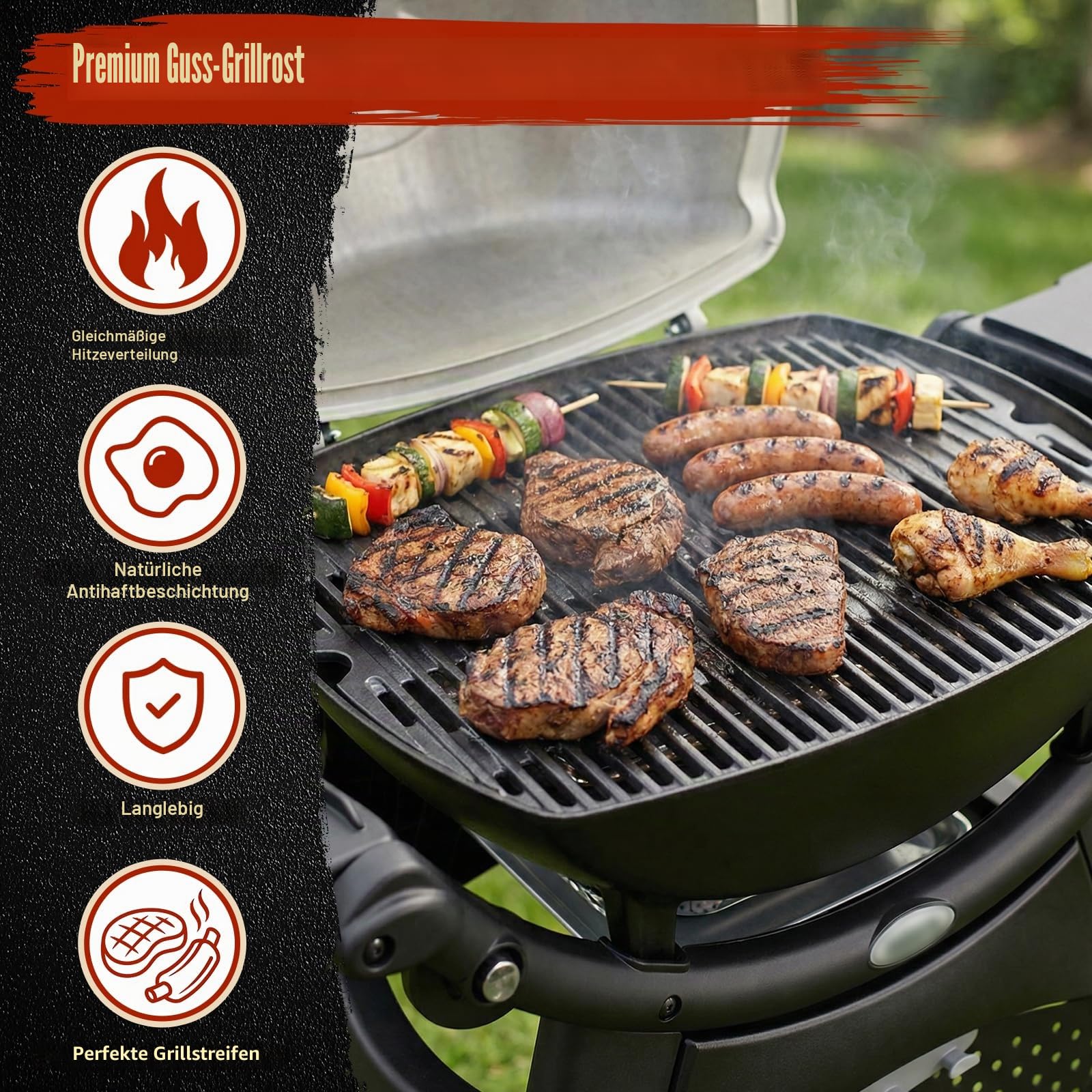 Denmay Grillrost Gusseisen für Weber Q300 Q320 Q3000 Q3200 Serie 63,5x45,2cm 2 Stück
