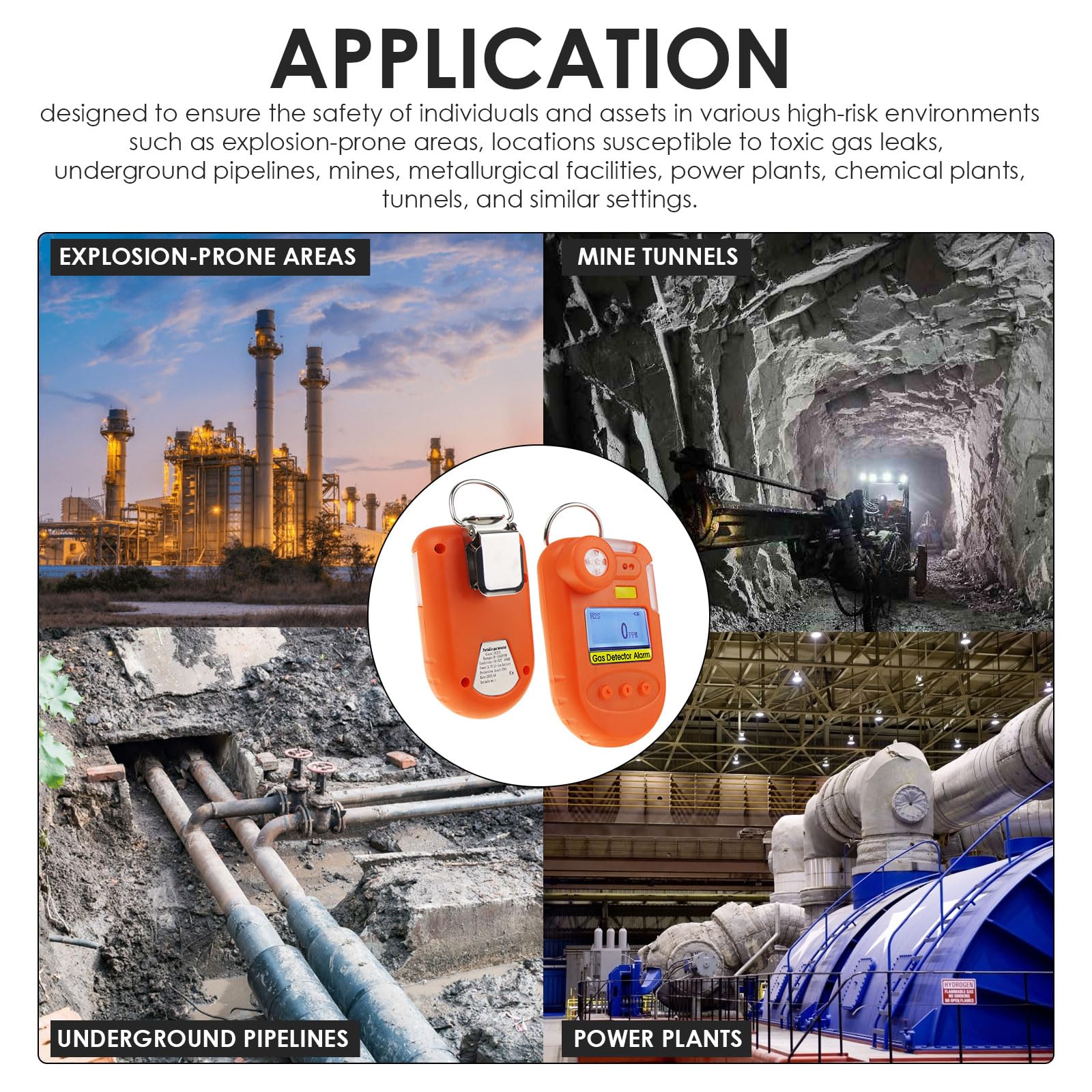 H2S - Détecteur de gaz numérique H2S à clipser - 0 ~ 100 ppm - Détecteur de sulfure d'hydrogène avec vibration, sonnerie et alarme visuelle, affichage en temps réel et date et fonction