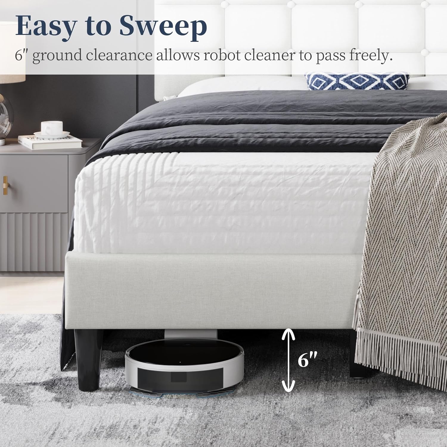 Yaheetech Upholstered Bed Frame, Modern Full Bed Platform with Square Stitched&Button Tufting Headboard Height Adjustable, Wooden Slats Support, No Box Spring Needed, Full Size, Beige