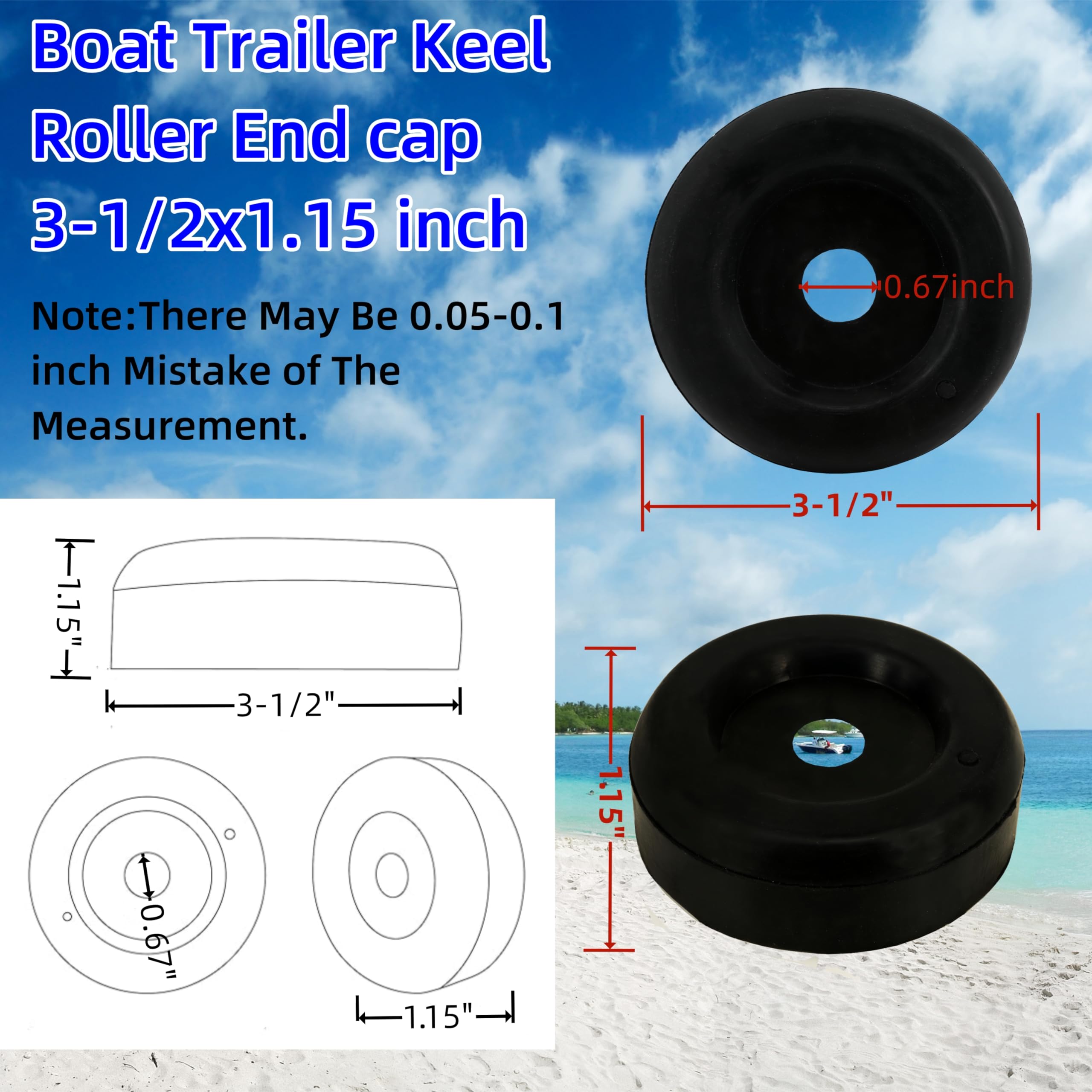 MAMDAFAON 3-1/2 Inches Boat Trailer Keel Roller End Cap, Boat Trailer Roller and Guides, for Keel, Spool, Bow Roller, 2pcs, Black