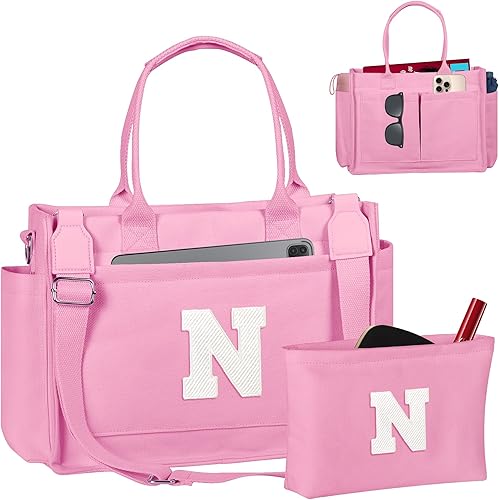 Miniatura 211 de Easter Basket Stuffers, Initial Tote Bag with Makeup Bag, Birthday Gifts for Women, Teen Girl Gifts Trendy Stuff Beige,Negro