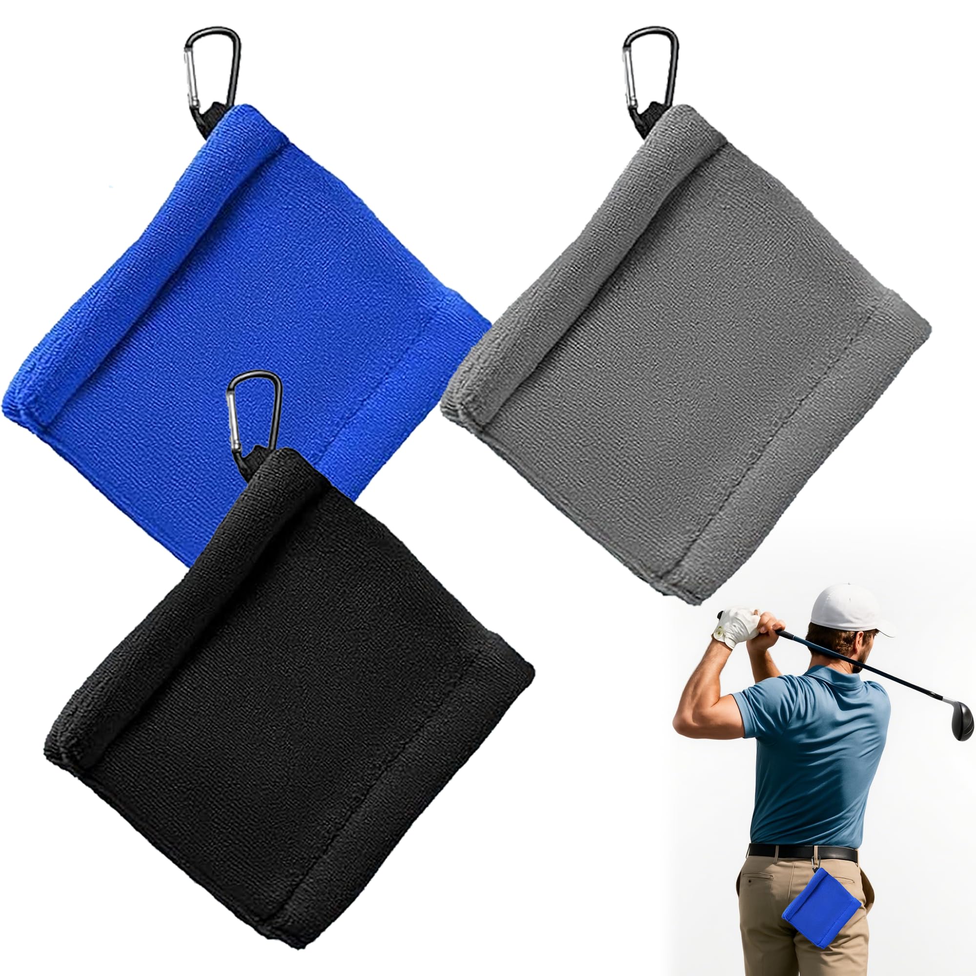 Bansusu Golf Ball Cleaning Towel, Golf Towel with Snap Hook, 3Pcs