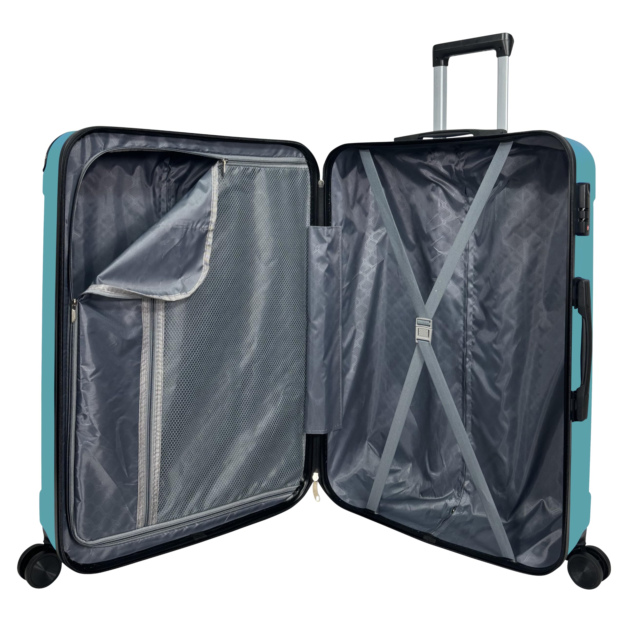 Hartschalen-Koffer Reisekoffer ABS Koffer (Handgepäck-Mittel-Groß-Set) 4 Doppel-Rollen Trolley (Türkis, 3er Set)