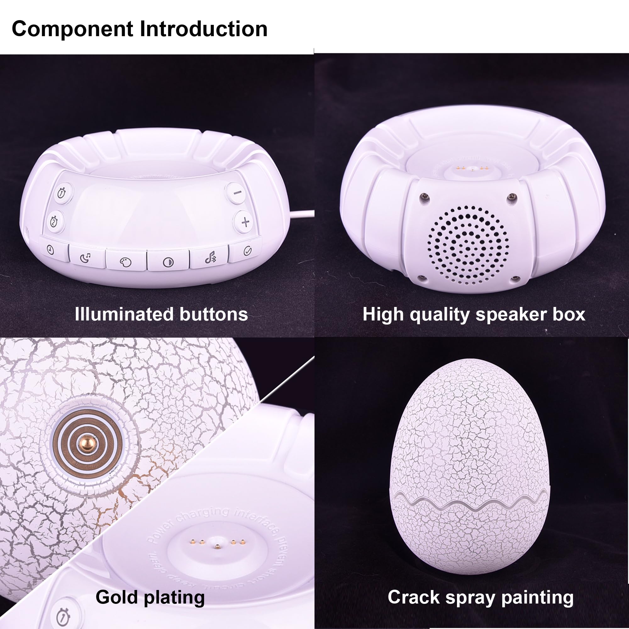 Niedlicher Dinosaurier-Ei-Wecker/Digitaluhr/Nachtlicht/Musik & weißes Rauschhilfe-Schlafmaschine/Bluetooth-Lautsprecher, Dekoration, ideale & einzigartige Lampe für Schlafzimmer/Wohnzimmer, Geschenke