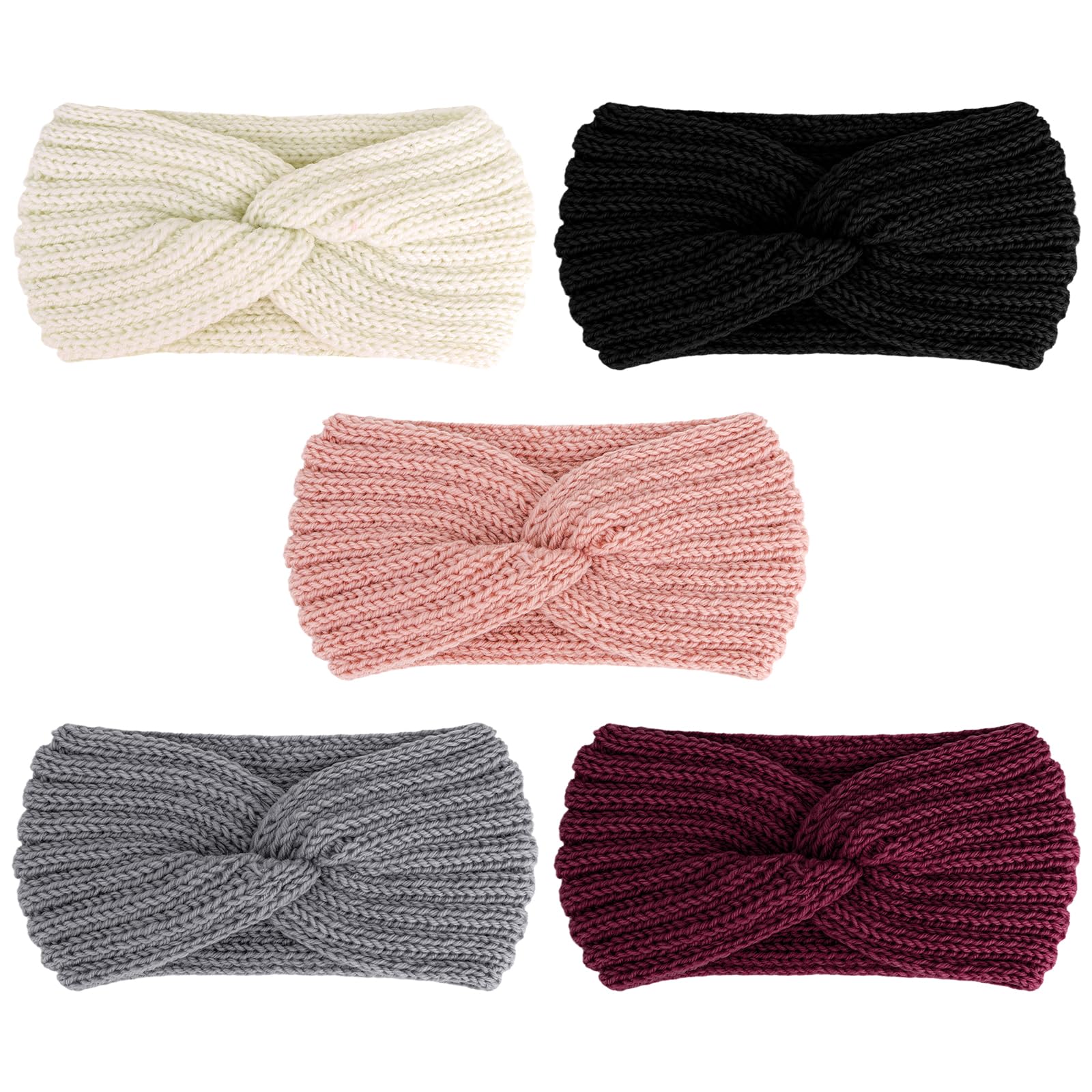 YARIEW 5 Pieces Knit Headbands Winter Headbands Ear Warmers Thick headbands for Women Knitted Headband for Women Crochet Head Wraps for Women Girls (Black Beige Grey Pink Burgundy)