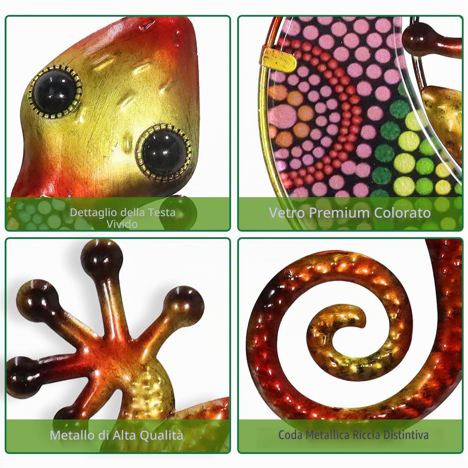 HONGLAND Gecko - Decorazione da parete in metallo, confezione da 2, 38,1 cm, decorazione per esterni, scultura in vetro da appendere, decorazione per giardino, recinto e casa