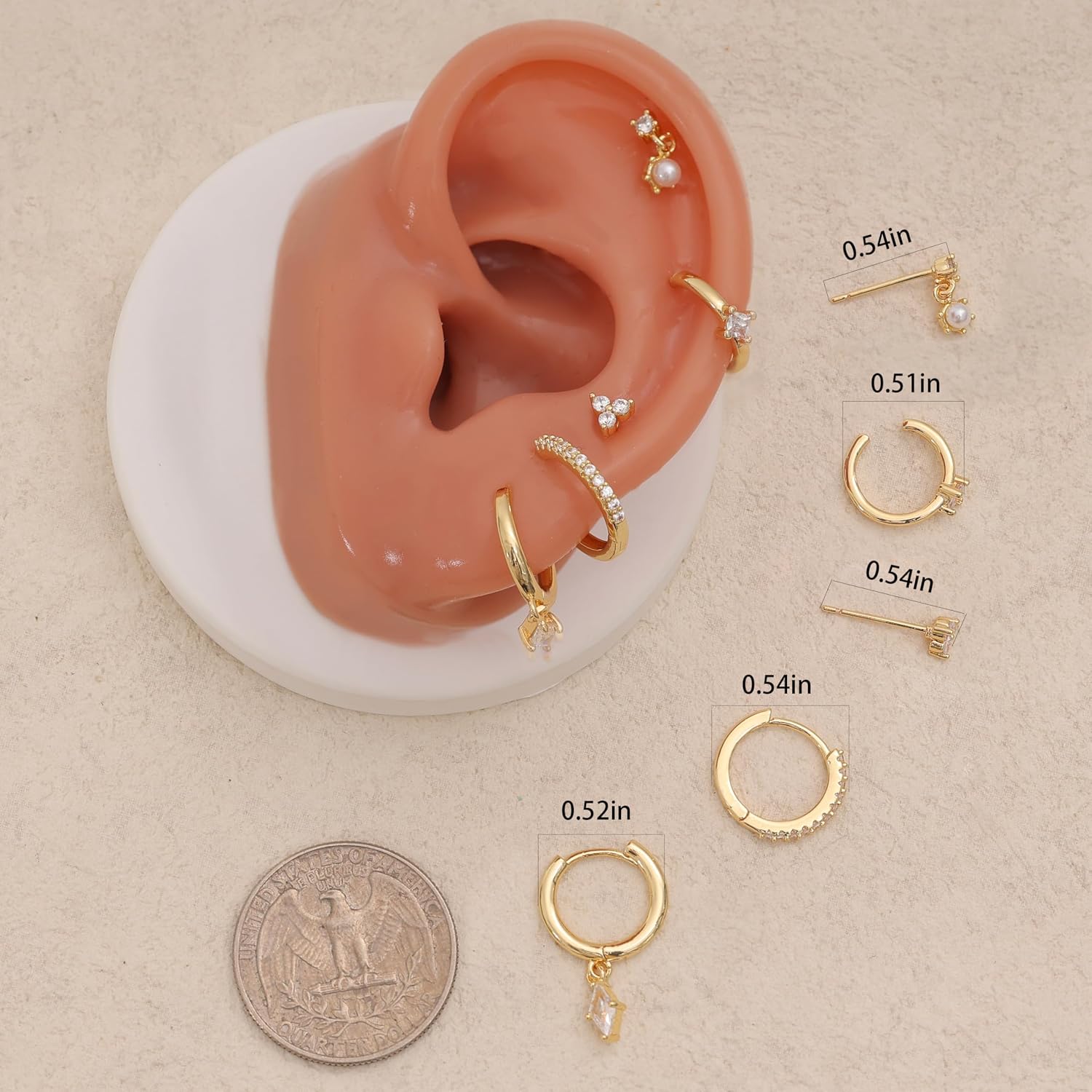 5 Pairs Gold Earring Stacks, 14K Gold Plated Stud Stack Earrings Set Dainty Cartilage Dangle Earrings For Sensitive Ears Women Trendy Cute Small Hoop Drop Earring Hypoallergenic Non Tarnish Jewelry