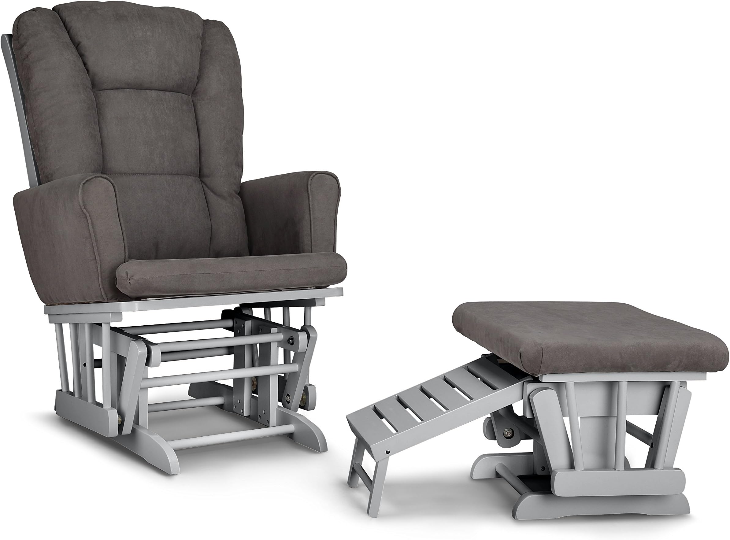 Graco Sterling Semi Upholstered Glider and Nursing Ottoman, Pebble Gray/Gray Cleanable Upholstered Comfort Rocking Nursery Chair with Ottoman