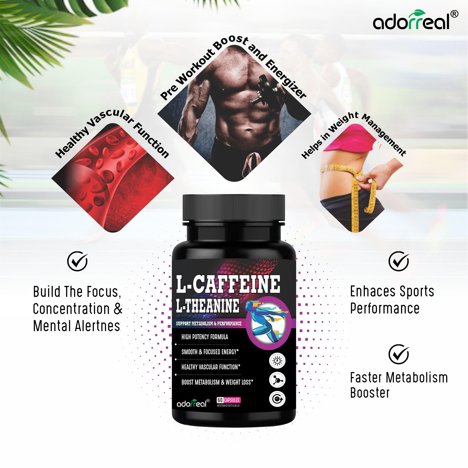 Caffeine + L-Theanine Capsules – Clean Energy & Focus Supplement – Jitter-Free Mental Boost, Mood & Productivity Support – 60 Vegan Capsules — Amazon image 3