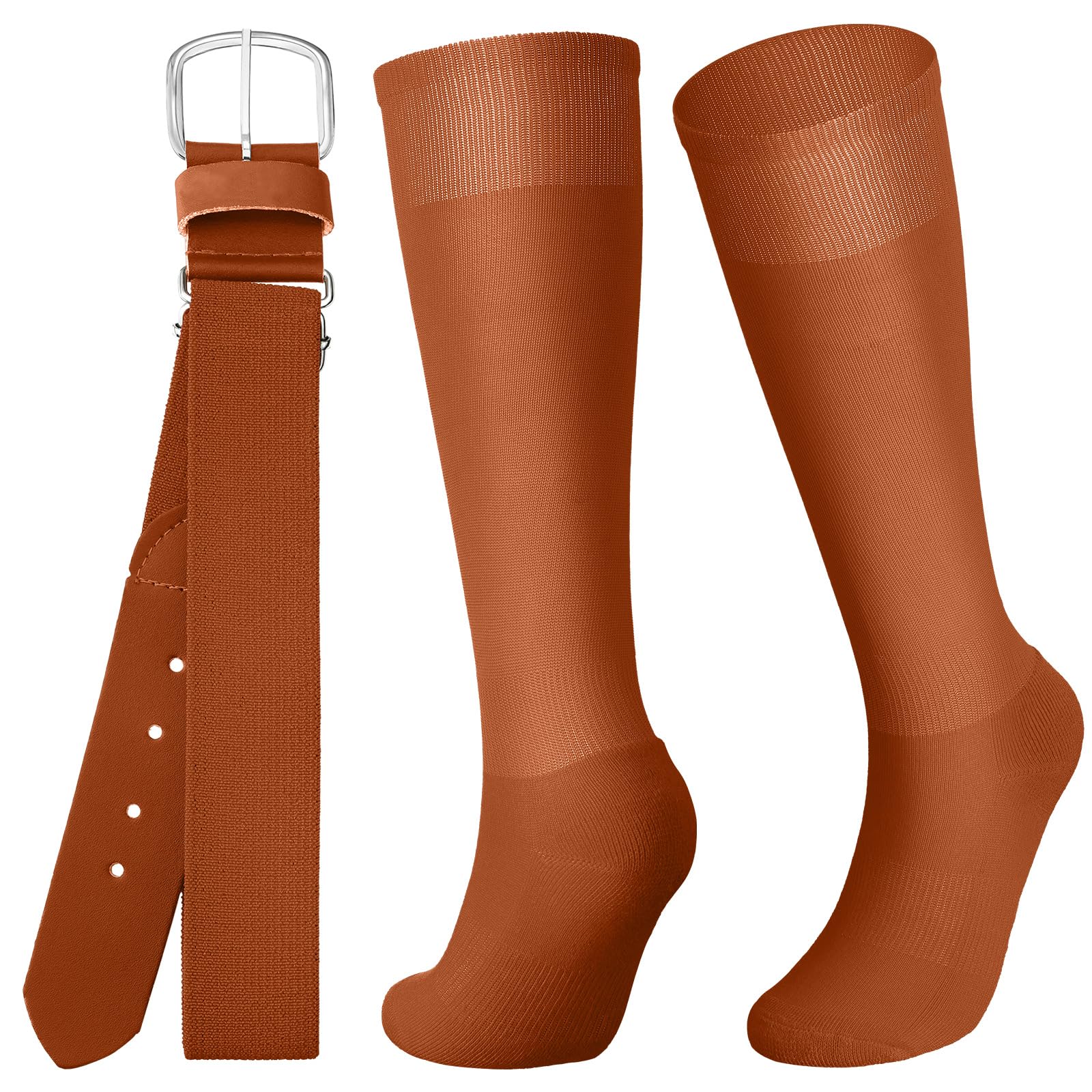 Photo 1 of Zhanmai Baseball Belt and Socks Combo, Adjustable Elastic Waist Belt and Softball Socks, Multiple Sizes for Youth Boys Girls, Adult (Burnt Orange, Youth)