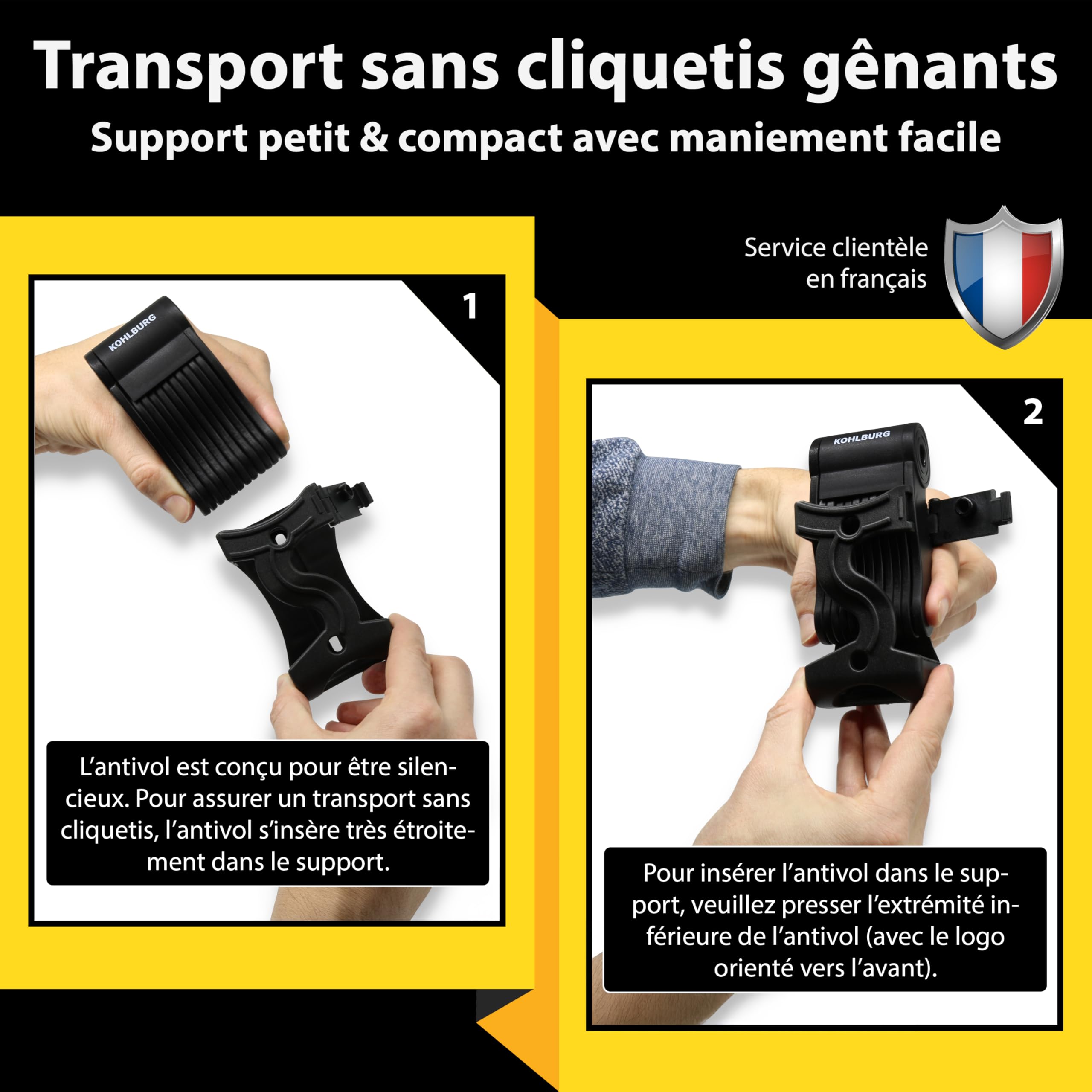 KOHLBURG antivol pliable léger de 420 g avec support pour longues randonnées, protection courte durée, antivols à maillons 70 cm pour vélo, e‑bike & vélo de course, mini antivol pliable petit & léger