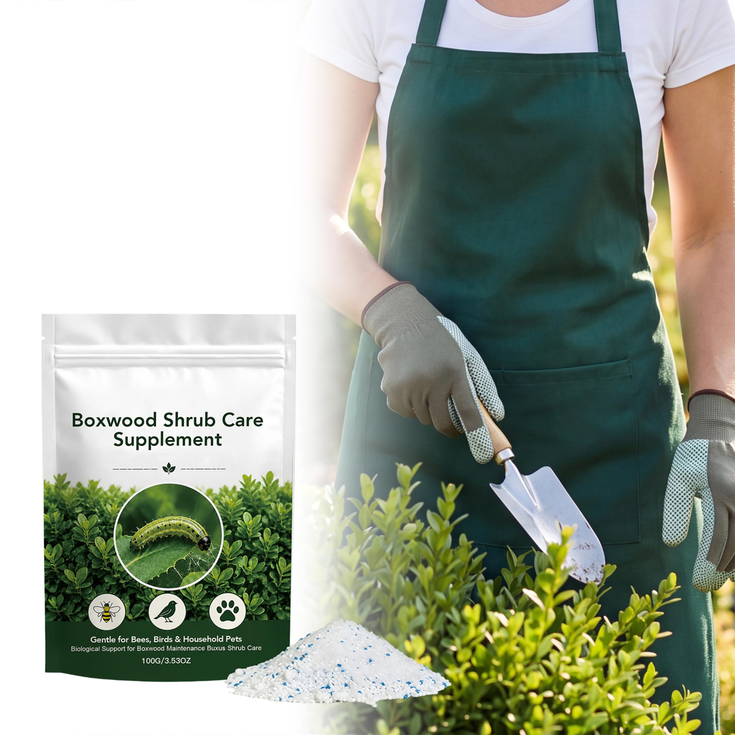 Box Tree Caterpillar Treatment, 50g (10 X 5g Individual Pouch), Treats 300m², Formula Safe For Bees, Birds & Pets, – Easy Storage, Fresh & Dry