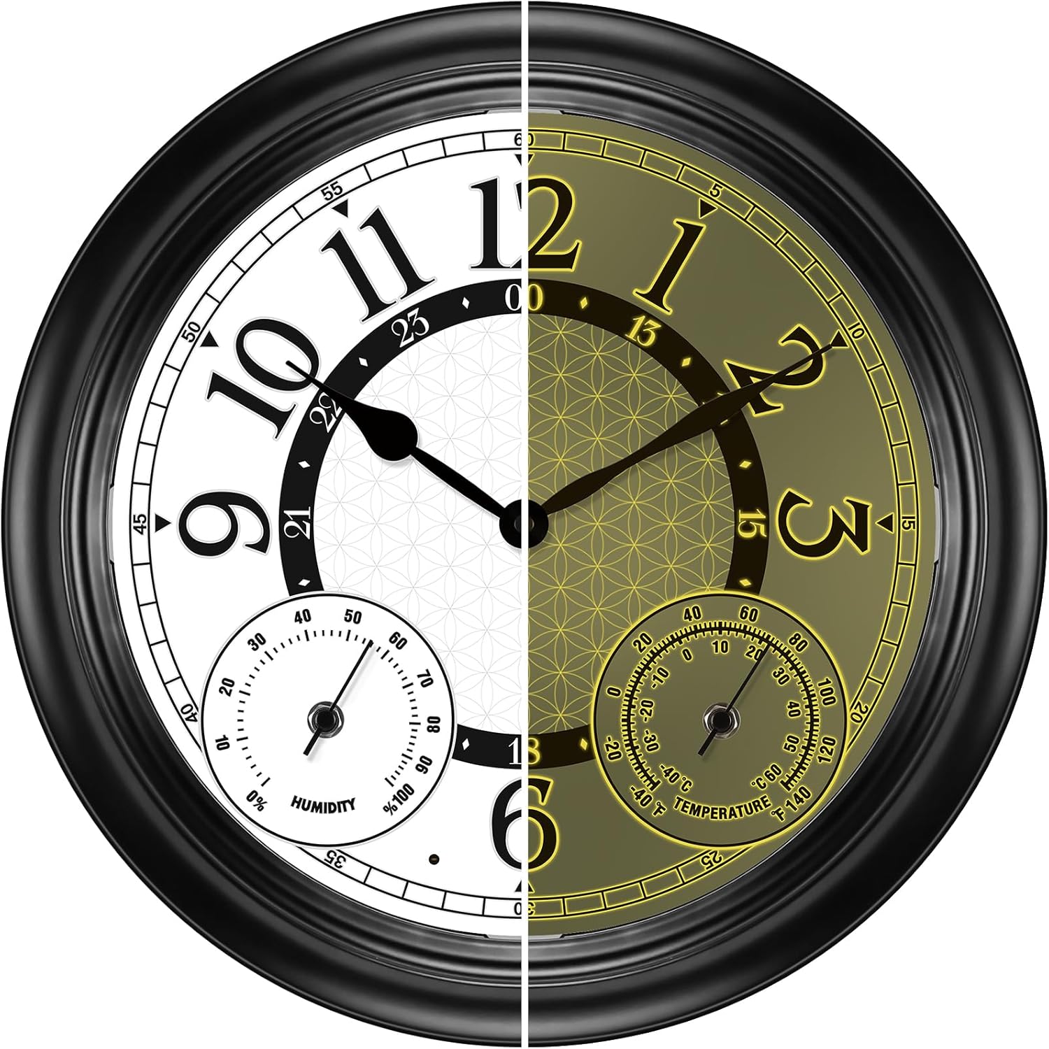 15Inch Outdoor Clock with Thermometer & Hygrometer - Waterproof Illuminated Large Outdoor Clocks Waterproof, Weather-Resistant Battery Operated Metal Wall Clock for Indoor and Outdoors
