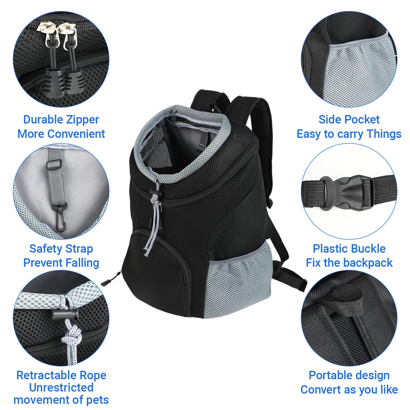 Zaino per Cani e Gatti Regolabile e Traspirante（3-7kg） - Zaino Porta Cane con Guinzaglio di Sicurezza e Apertura Regolabile - Zaino Gatto Portatile per Escursioni, Bicicletta e Attività all'Aperto