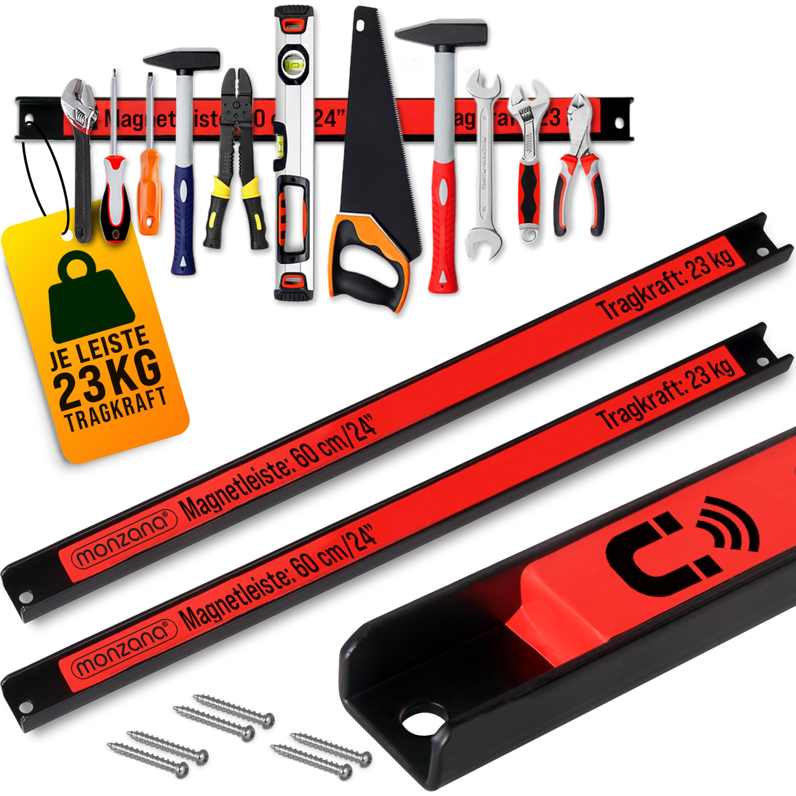 DEUBA® 2x Magnetleiste 60cm 23kg Tragkraft Magnetisch Werkzeugleiste Werkzeughalter Werkzeugwand Werkstatt Werkzeug Organizer inkl. Montagematerial