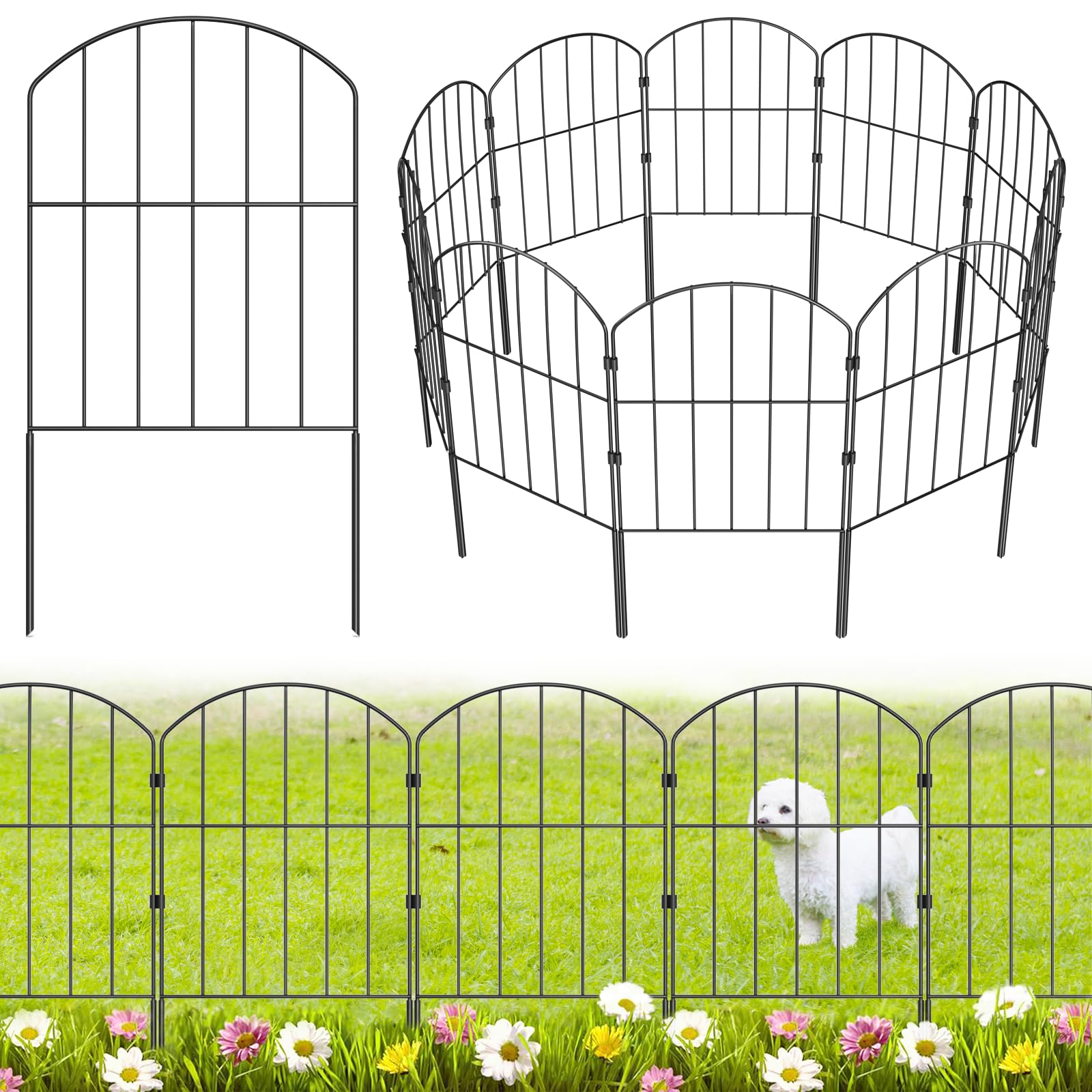 WELDUN Garden Fence, Total 800CM(L) x 61CM(H) 25 Pcs Fencing Animal Barrier, Rustproof Metal Fence Panels, Decorative Fences and Borders for Dogs, Flower Bed, Patio — image 1