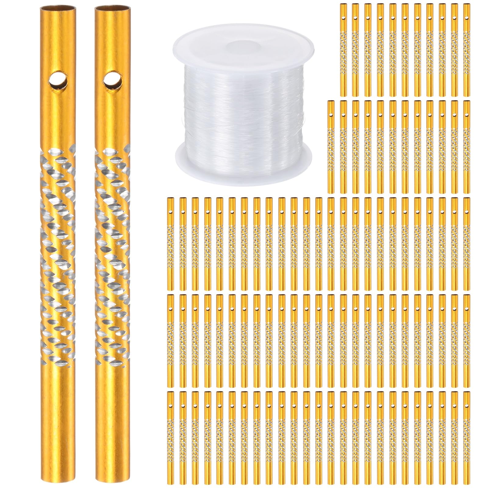 M METERXITY 100-Pack Wind Chime Tubes, Aluminum Wind Chime Empty Tubes with String, Metal Wind Bell for Adults Arts and Crafts/DIY Home Garden Outdoor Hanging Decorations [0.6x8cm, Yellow]