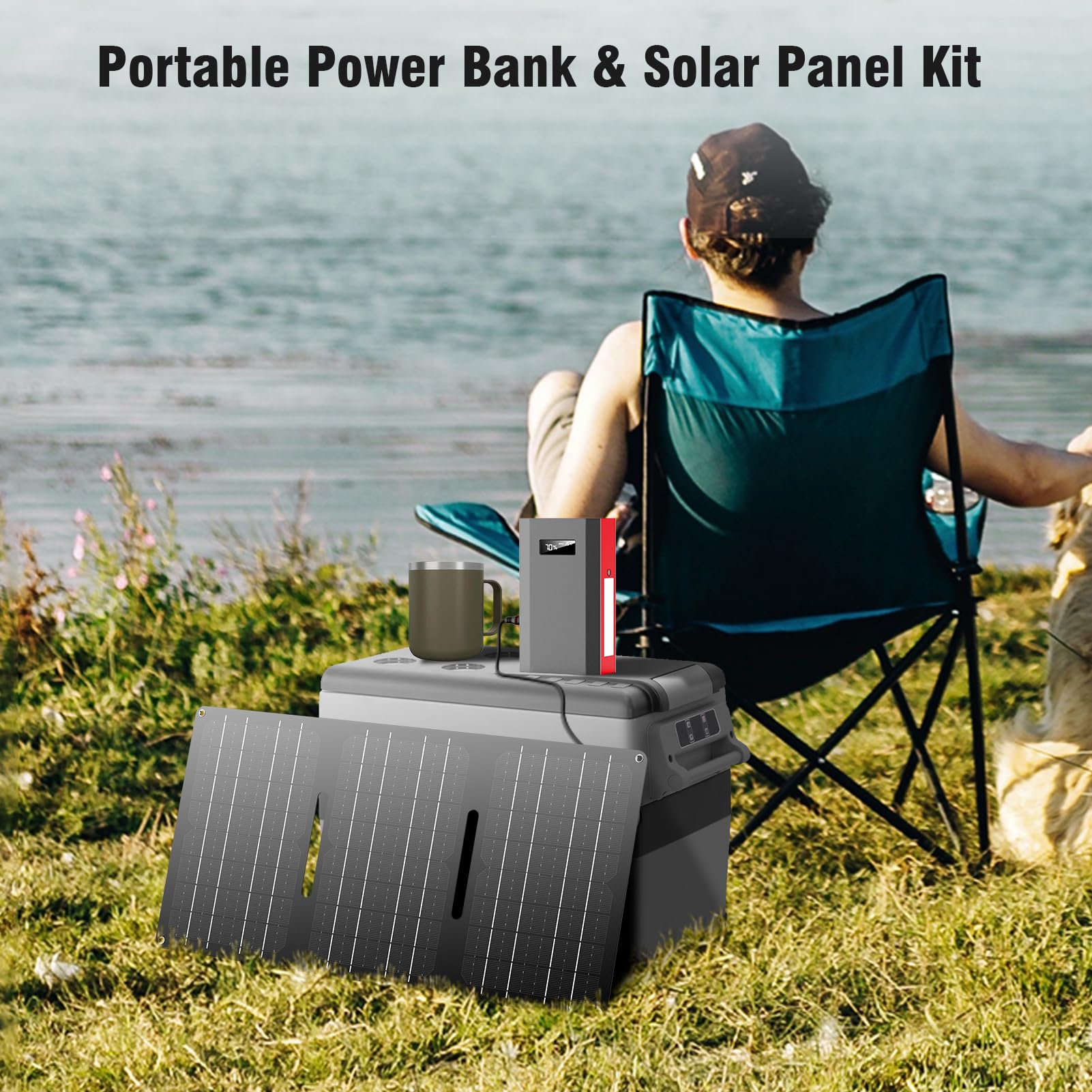 ZeroKor Portable Power Bank with AC Outlet 65W 110V External Battery Pack, 24000mAh Portable Laptop Charger with 30W Foldable Solar Panel Charger for Outdoor Smart Device Camping RV Trip Off Grid-Red