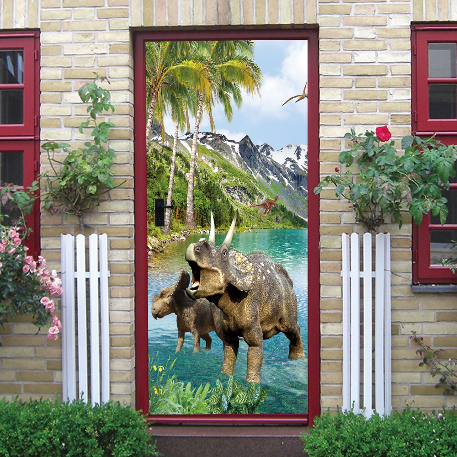 Stickers Porte Dinosaure 3D - Autocollant Mural T-Rex 95x210cm - Déco Chambre Enfant, Salon - Facile à Poser