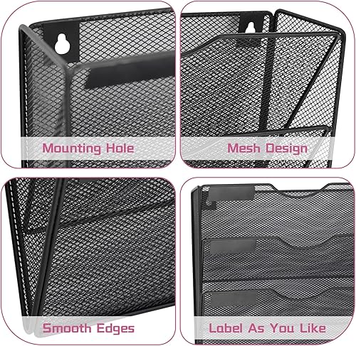 Miniatura 10 de Organizador de archivos de pared de malla con 8 bolsillos, organizador de archivos para colgar en la oficina, revistero, juego de ganchos para