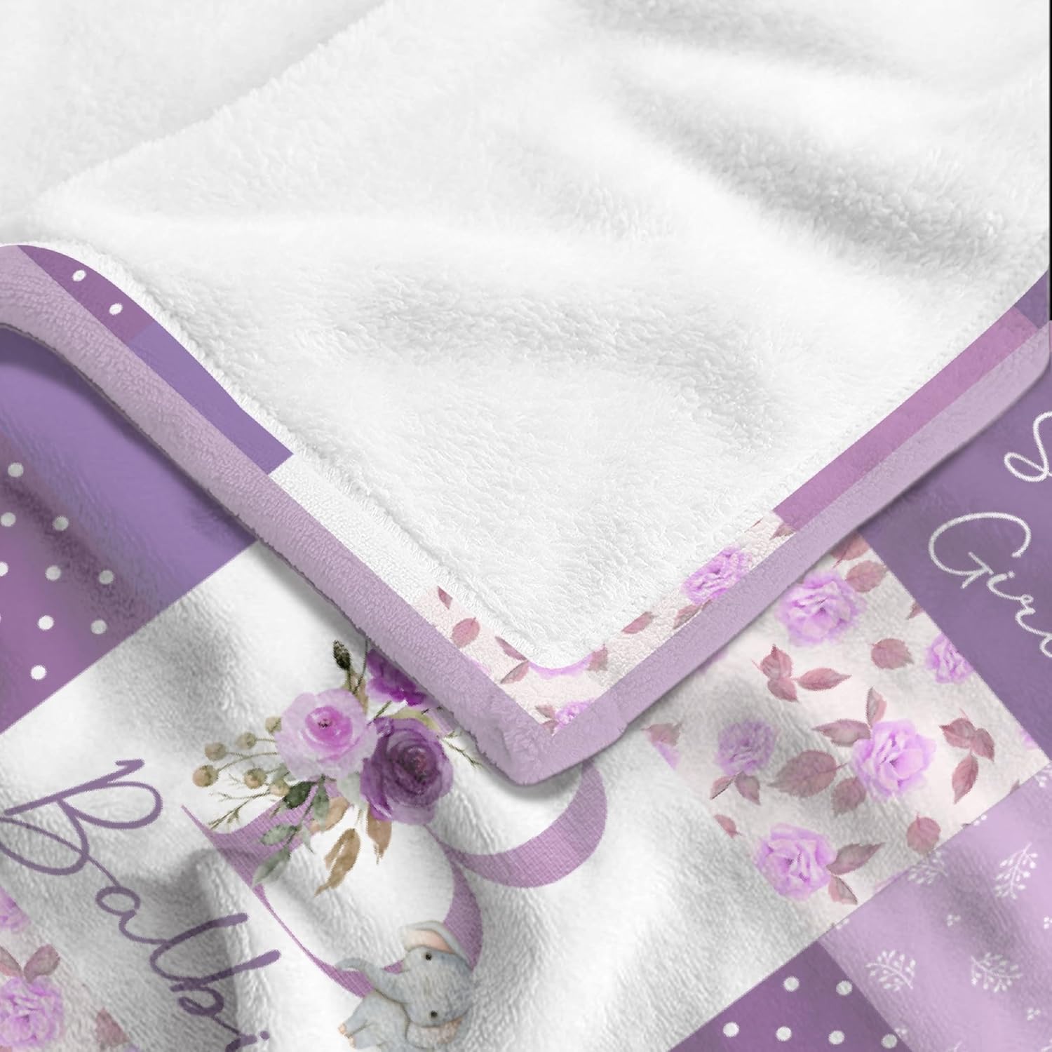 Personalized Baby Elephant Blanket - Custom Name, Soft Receiving Swaddle Blanket for Infant Toddler, Floral Elephant Prints for Crib Stroller Travel Bed - 50"x60"