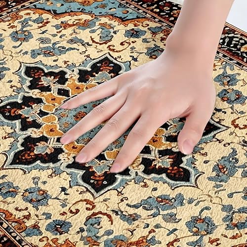 Miniatura 7 de Erosebridal Alfombras de baño vintage art decó, alfombras de baño de medallón oriental azul, 20 x 32 pulgadas, alfombras bohemias turcas para sala