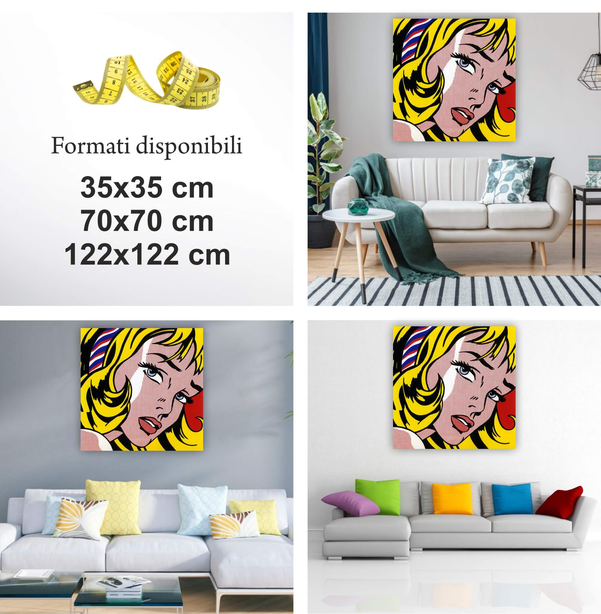 NUFYOSD, Roy Lichtenstein Pop Art Poster Girl with Hair Ribbon C.1965 Impresión Cómic Lienzo Pintura Roy Lichtenstein Arte de Pared Decoración del Hogar Imagen 19.7x19.7 in Sin Marco