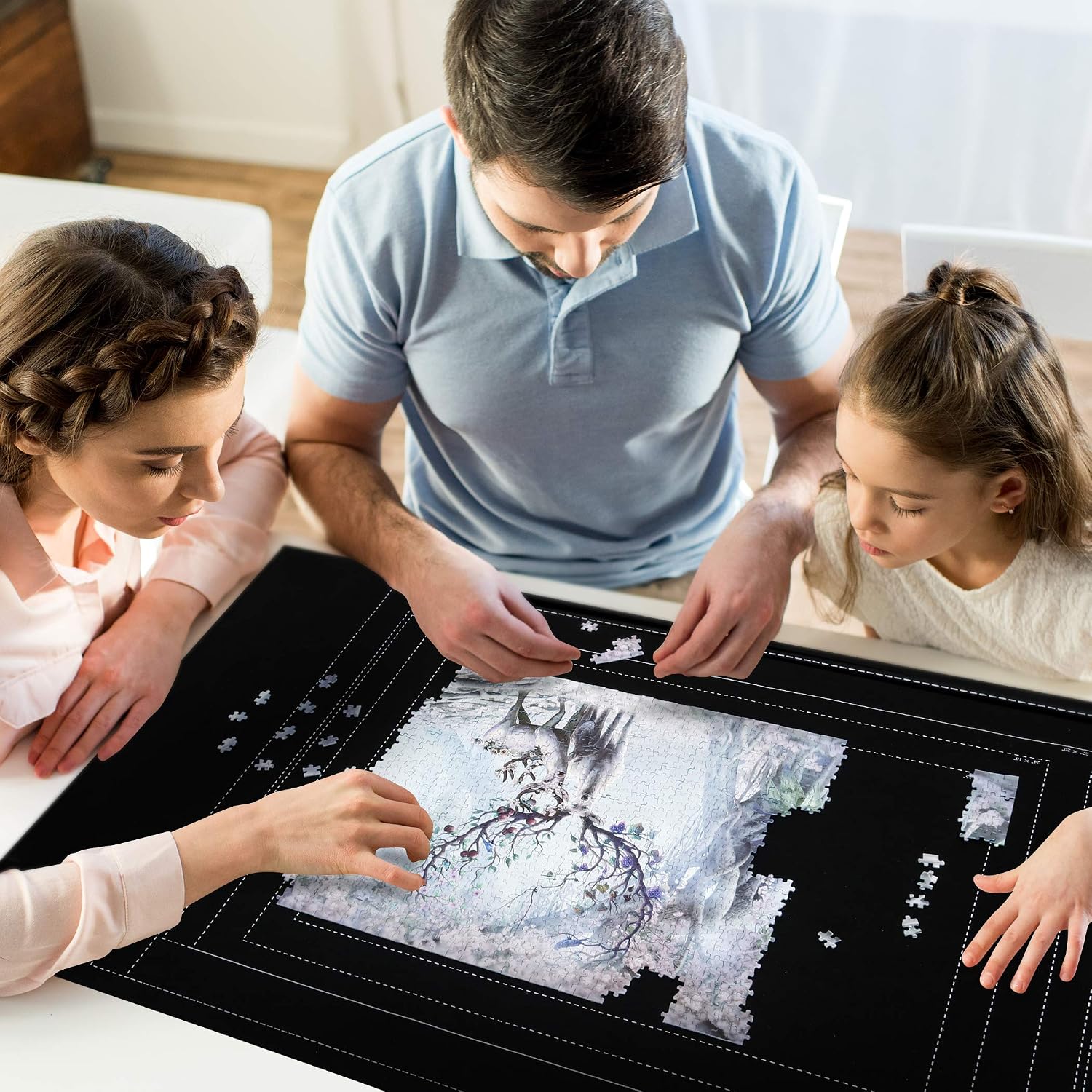 Becko Jigsaw Puzzle Mat Storage Roll Mat with Unique Auxiliary Line Design with Hand Pump & Drawstring Storage Bag for Up to 1500 Pieces