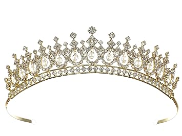 SAMKY Gold Dangle Crystals Simmering Wedding Bridal Tiara Crown T1291
