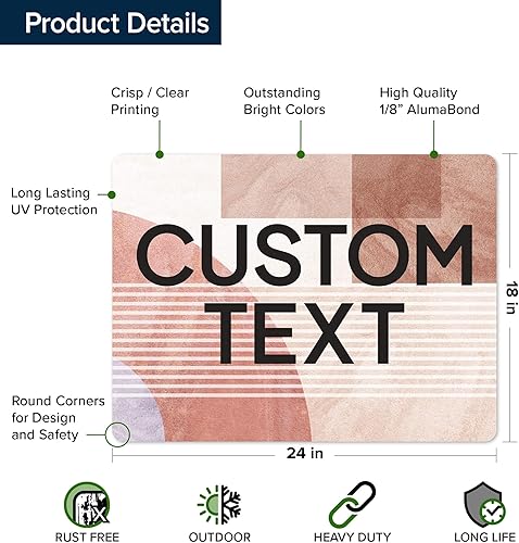 Miniatura 557 de My Sign Center - Letrero personalizado, 11 colores de fuente, 13 estilos de fuente, 4 opciones de agujero, 22 tamaños, 8 x 32 pulgadas, sin óxido,