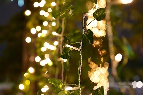 Miniatura 6 de Alpha Decor Hiedra para dormitorio 12 tiras de 240 luces LED en total guirnalda colgante de ratán de plantas falsas para bodas fiestas patio pared y