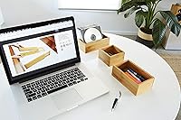 Vista 5 de Organizador de cajones de bambú y juego de almacenamiento, juego de 5 bandejas de almacenamiento, cajas de madera de varios tamaños para escritorio