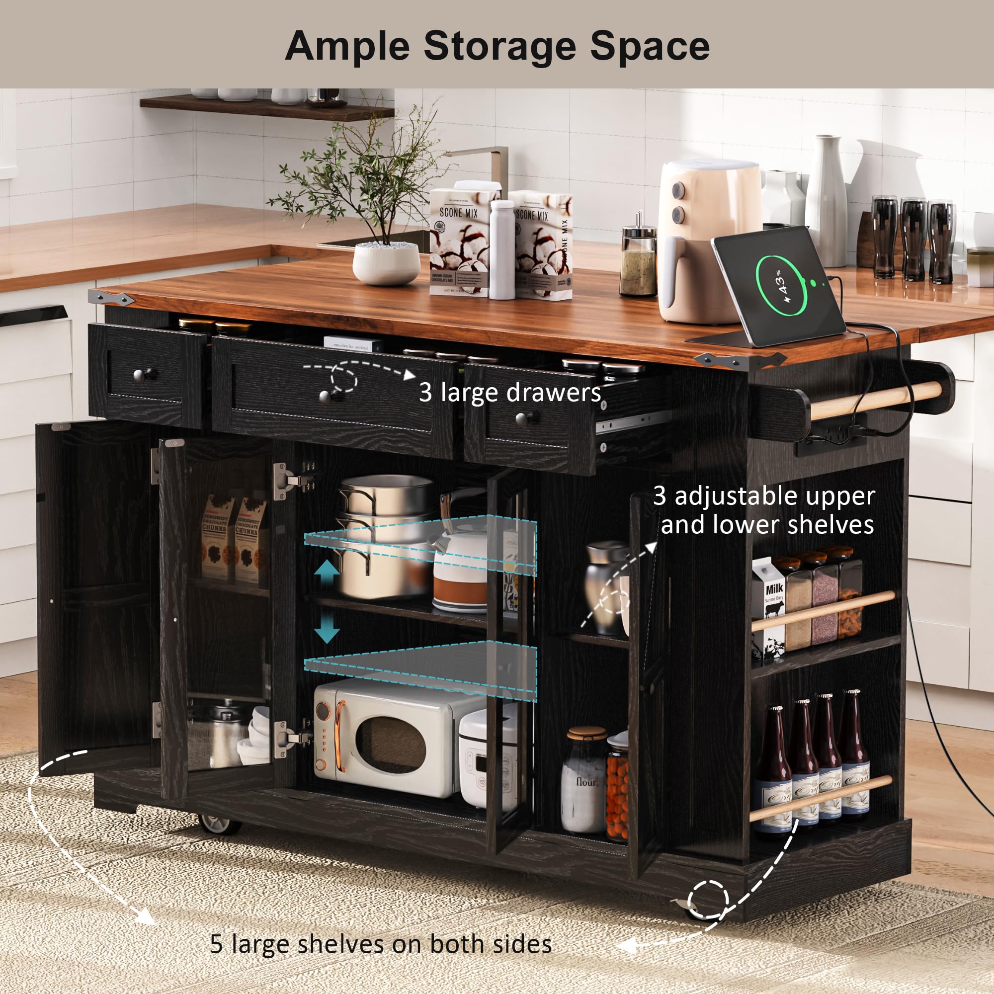 Amazon.com: XD Designs Farmhouse Kitchen Island with Power Outlet