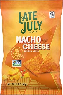 Late July Organic Nacho Cheese Tortilla Chips, 100% Whole Grain Gluten-Free, Bold Flavor 2oz Bags (Pack of 6)