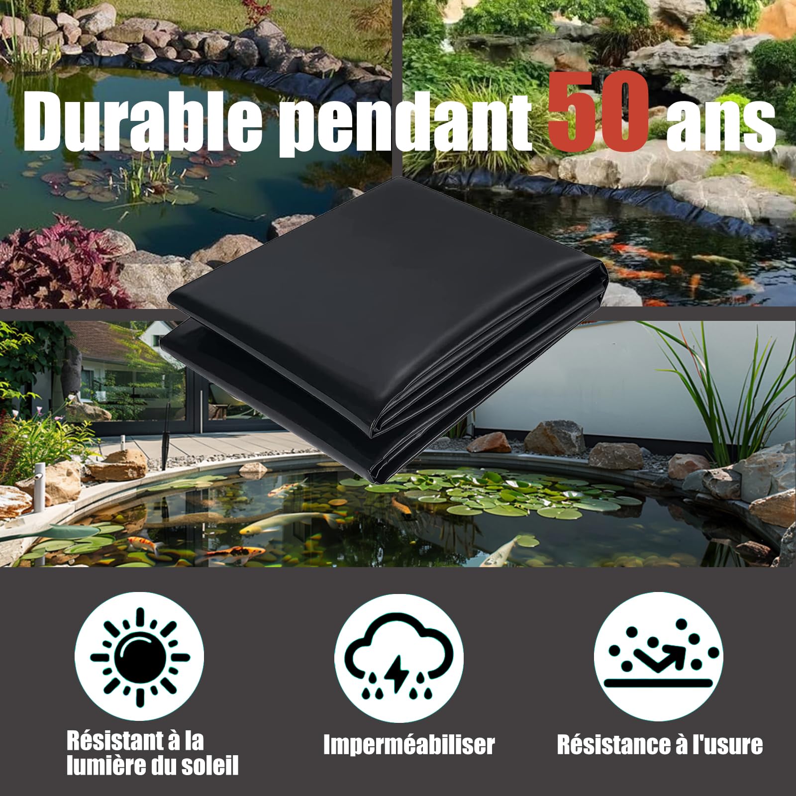 Rivestimento in gomma per laghetti, 6 x 12 m, impermeabile e anti-invecchiamento, per stagni koi, laghetti da giardino, stagni con anatre, protezione resistente per piscine all'aperto
