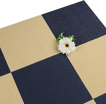 Yenhome مربعات سجاد ذاتية اللصق 12x12 15 قطعة بلاط سجاد أزرق تقشير ولصق بلاط سجاد حشوة بيضاء مثبتة على الأرض للمطبخ والحمام وغرفة النوم غير قابلة للانزلاق