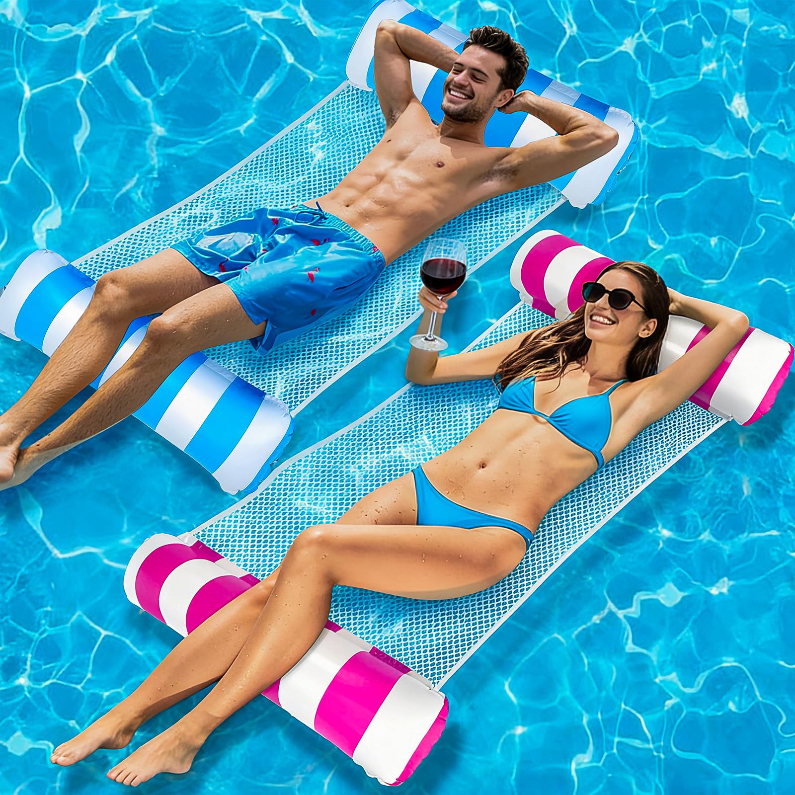 Materassino Mare, Gonfiabili Per Piscina, 2 Pezzi Amaca Gonfiabile Galleggiante 4 in 1, PiscinaGonfiabile Adulti, Materassino Gonfiabile Mare Piscina, AccessoriPiscina