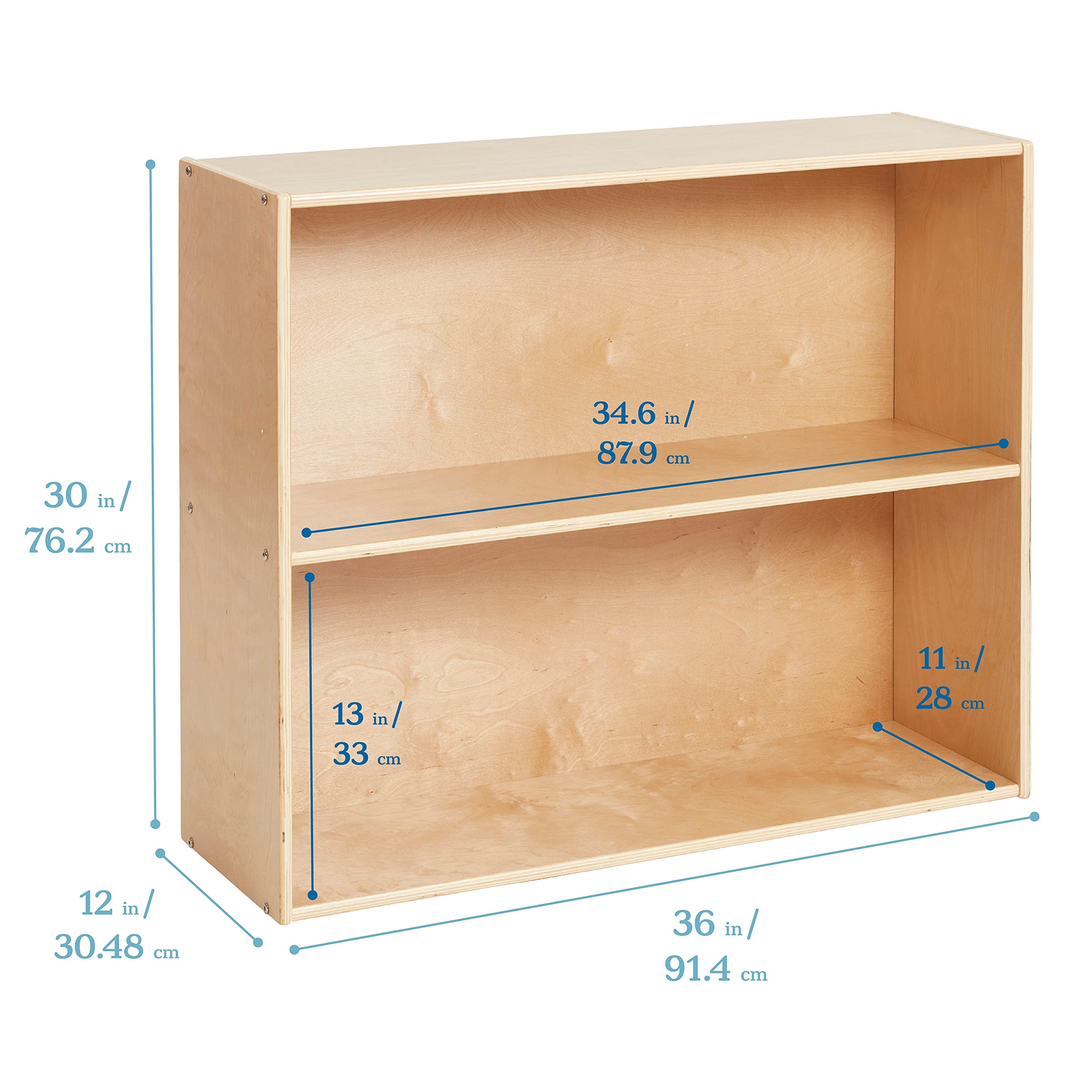 ECR4Kids Streamline 2-Shelf Storage Cabinet, 30in, Kid's Bookshelf, Natural
