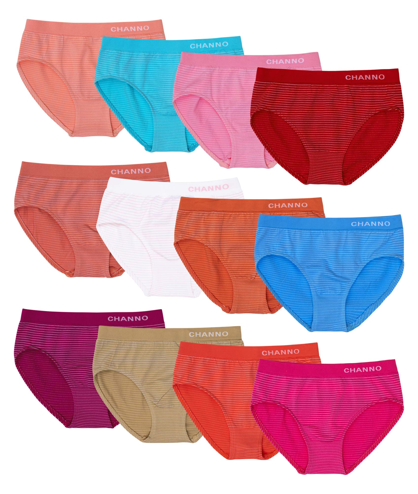 Channo Pack de 12 Braguitas niñas Licra Rayas Colores Diferentes. Tejido Suave, Ligero y elástico sin Costuras