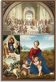 Floating Frame Canvas Print Wall Art - Art Collage of Paintings by Italian Painter Raphael - 16x24 inches